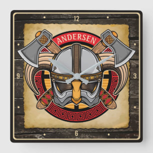 Relógio Quadrado Nórdico Viking Warrior ADD NAME Nórdica Ax Nórd