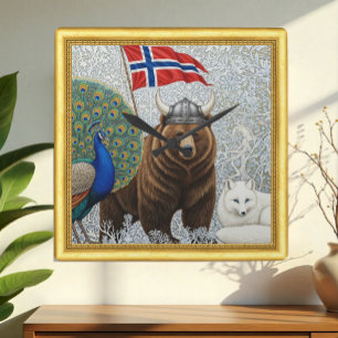 Relógio Quadrado Noruega Viking Bear, Ártico Fox Art Nouveau