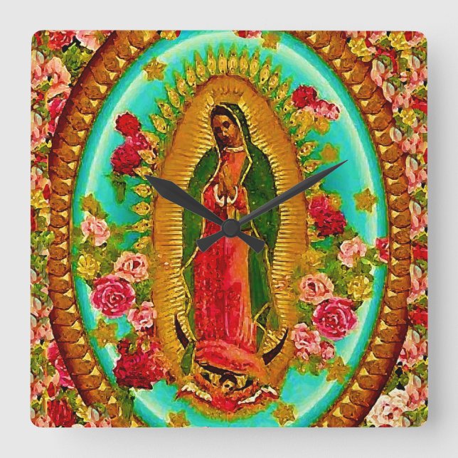 Relógio Quadrado Nossa Senhora Guadalupe Virgem Santo Mexicana Mari (Frente)