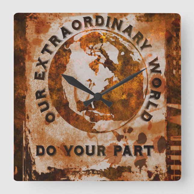 Relógio Quadrado Nosso Mundo Extraordinário (Frente)