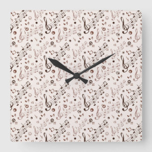 Relógio Quadrado Notas musicais, bares, & símbolos festivos