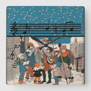 Relógio Quadrado Notas Musicais Carolers de Natal