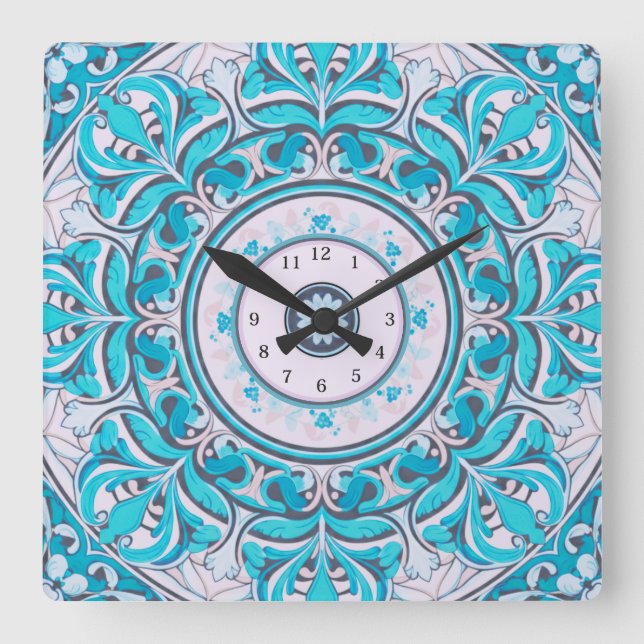 Relógio Quadrado Nouveau Floral Mandala Wall Clock (Frente)