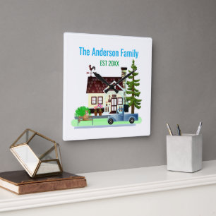 Relógio Quadrado Nova Casa com Nome da Família