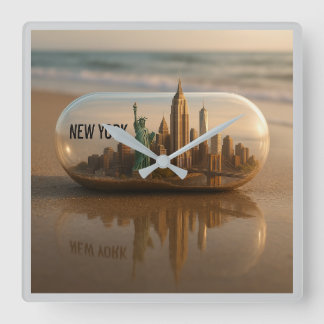 Relógio Quadrado Nova Iorque Skyline Wall Clock