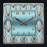 Relógio Quadrado Novo Azul Deco e Cobre<br><div class="desc">Este relógio decorativo de parede quadrada Art Deco mede 10 polegadas. Eu fiz isto do zero e adicionei esta adorável cor azul e cobre a ele. Isto é diferente dos outros relógios que fiz, mas pensei que fosse igualar as cores do decoro de alguém. Ficaria adorável numa parede.</div>