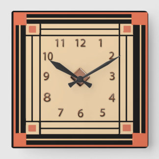 Relógio Quadrado Novo Estilo de Deco de Arte (Laranja, Preto e Crem