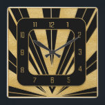 Relógio Quadrado Novo Estilo de Gatsby de Deco de Arte<br><div class="desc">Eu criei um novo relógio quadrado quadrado de arte do estilo Gatsby. Eu mesmo fiz o design e o terminei em cores douradas e pretas. Isso faria um relógio de parede fabuloso para sua casa. Provavelmente ficaria bem em uma parede de estilo simples. Por que não dar de presente para...</div>