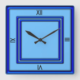 Relógio Quadrado Numerações Pretas do Quadro Duplo Azul 4