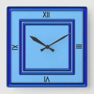 Relógio Quadrado Numerações Pretas do Quadro Duplo Azul 4