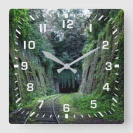 Relógio Quadrado Número quadrado branco com trilhas ferroviárias