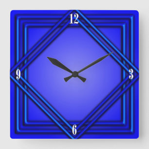 Relógio Quadrado Números brancos do Quadro Duplo Azul Cobalto 4