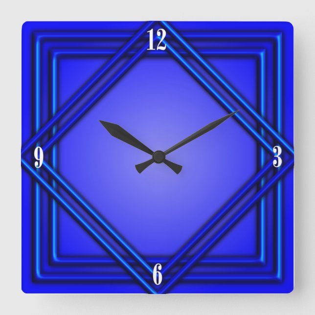 Relógio Quadrado Números brancos do Quadro Duplo Azul Cobalto 4 (Frente)