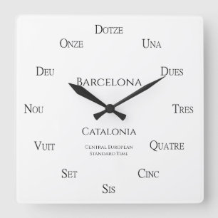 Relógio Quadrado Números Catalães Fuso Horário do País da Cidade Pe