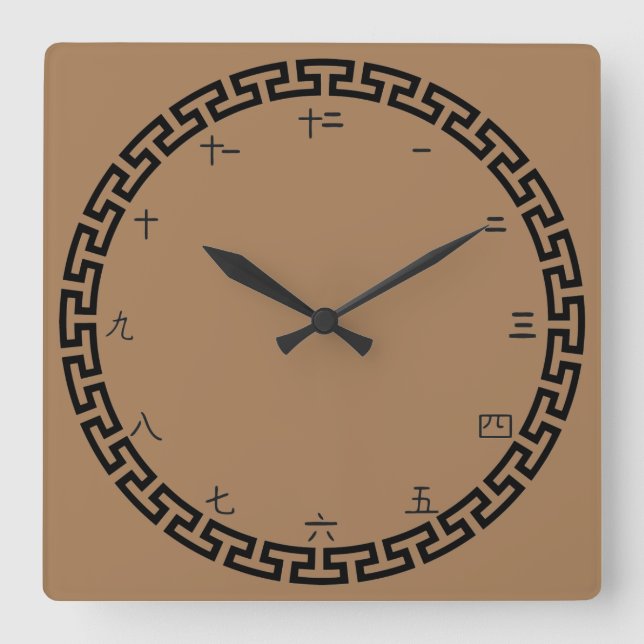 Relógio Quadrado Números Chineses sem Borda (Frente)