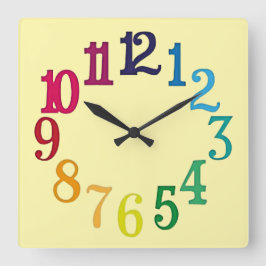 Relógio Quadrado Números Coloridos