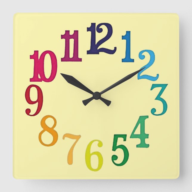 Relógio Quadrado Números Coloridos (Frente)