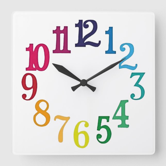 Relógio Quadrado Números Coloridos (Frente)