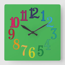 Relógio Quadrado Números Coloridos
