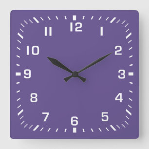 Relógio Quadrado Números de Quadrado Branco em Roxo Ultra Violeta