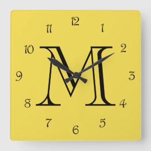 Relógio Quadrado Números De Script Preto Do Monograma Em Clockcn A
