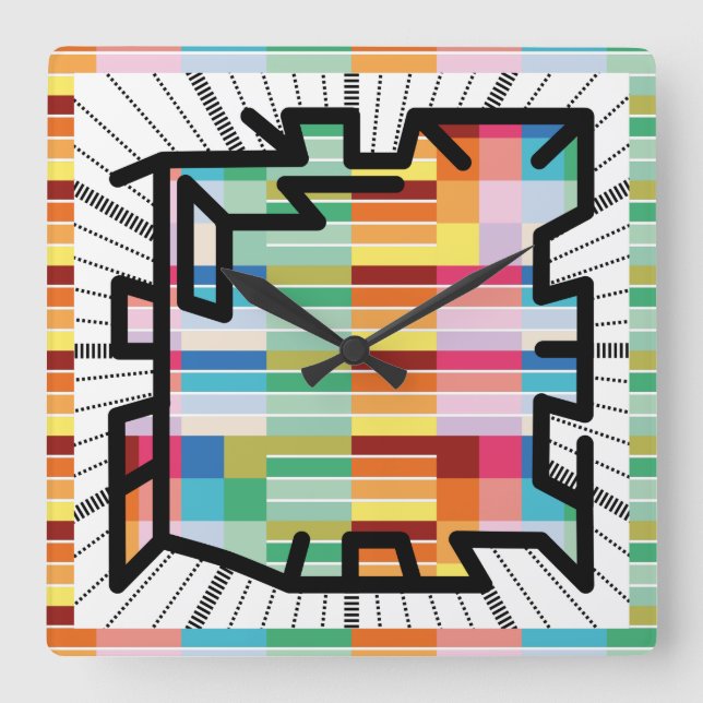 Relógio Quadrado Números encadeados PIXELAT por Masanser (Frente)