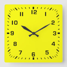 Relógio Quadrado Números Pretos ao Quadrado - Faceta Amarelo