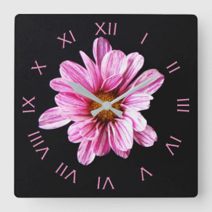 Relógio Quadrado Números romanos cor-de-rosa de flor cristã wcn