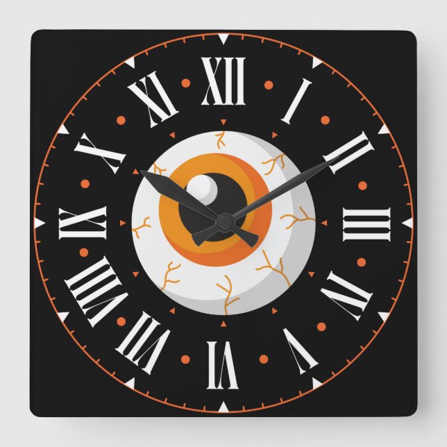 Relógio Quadrado Números romanos de Dentro de globo ocular (Frente)