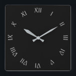 Relógio Quadrado Números romanos de script branco em wct preto<br><div class="desc">Números romanos de Script Branco no Design de Relógio de Parede Preta © Trinkets e coisas 2017 - Design AHP. Todos os Direitos Reservados.</div>