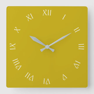 Relógio Quadrado Números romanos de script branco na wcn de mostard