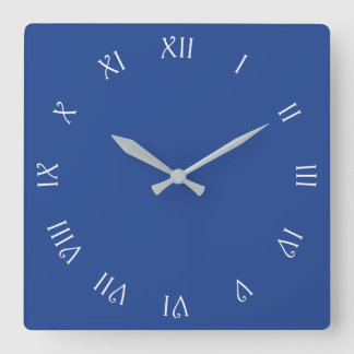 Relógio Quadrado Números romanos de script branco no wcn azul