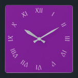 Relógio Quadrado Números romanos de script branco no wcn roxo<br><div class="desc">Números romanos de script branco no Design de relógio roxo azul © Trinkets e coisas 2017 - Design AHP. Todos os Direitos Reservados.</div>