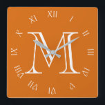 Relógio Quadrado Números romanos do script branco do monograma no w<br><div class="desc">Números Romanos Do Script Branco Monograma No Relógio De Parede Laranja

Design © Trinkets e coisas 2017 - AHP Design. Todos os Direitos Reservados.</div>