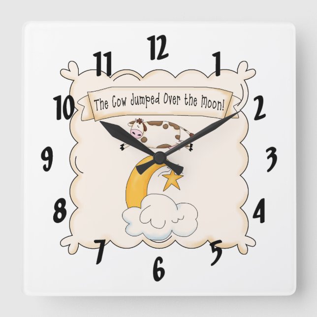 Relógio Quadrado Nursery Rhymes Cow & Moon Kids Clock (Frente)