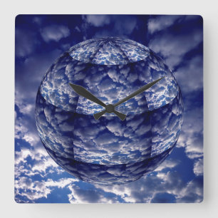 Relógio Quadrado Nuvem abstrata esfera 3D