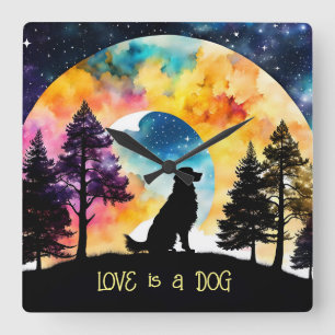 Relógio Quadrado O amor é um cão à sua espera *Personalize*