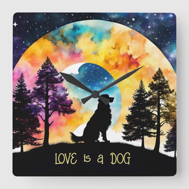 Relógio Quadrado O amor é um cão à sua espera *Personalize* (Frente)