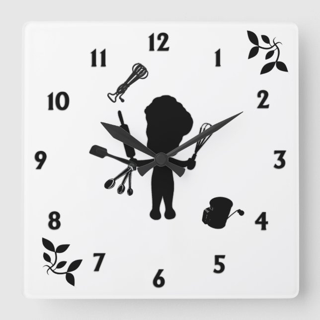 Relógio Quadrado O Baker Dispara Seus Utensílios / Ferramentas (Frente)