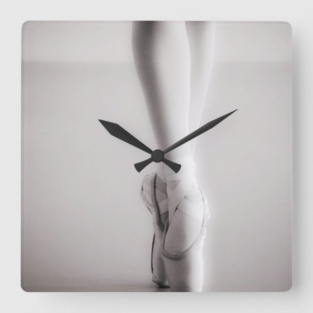 Relógio Quadrado O balé Pointe calça deslizadores da dança do Sepia (Frente)