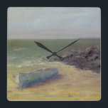 Relógio Quadrado O barco na costa está a entrar<br><div class="desc">O Tide está a entrar por Marilyn Wendling. Barcos descansando na areia à medida que as ondas se aproximam.</div>