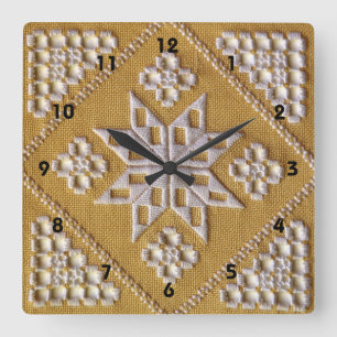 Relógio Quadrado O branco IMPRIMIU o bordado 2 do cutwork no