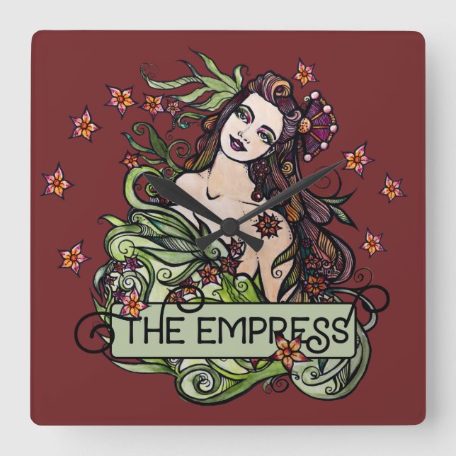 Relógio Quadrado O Carta de Tarot A Imperatriz (Frente)
