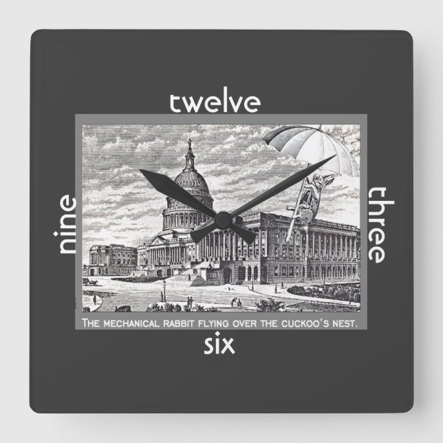 Relógio Quadrado O congresso é coelho mecânico do cuco (Frente)