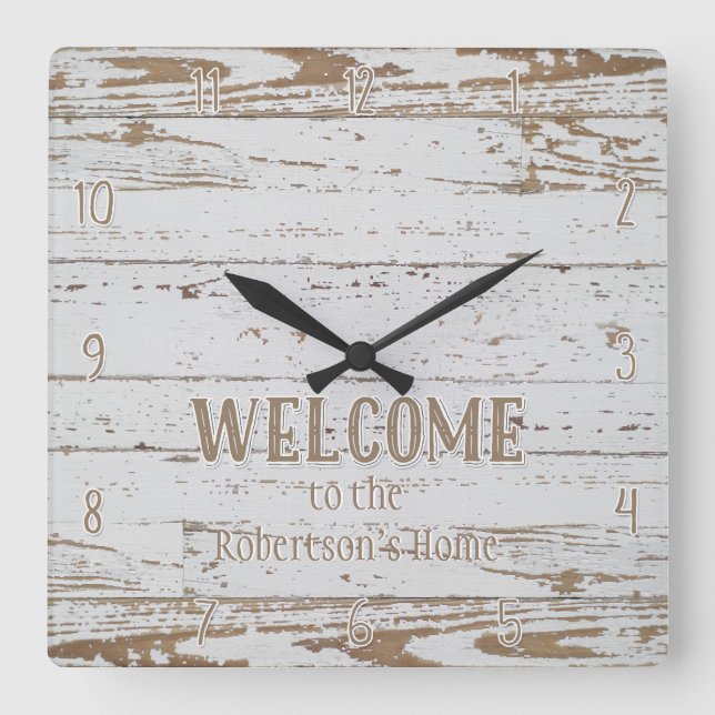 Relógio Quadrado O conselho de madeira da cerca de madeira da boa (Frente)