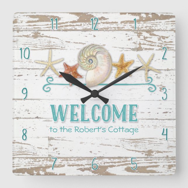 Relógio Quadrado O conselho de madeira dos escudos da praia da boa (Frente)