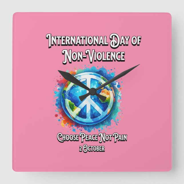 Relógio Quadrado O Dia Internacional da Não-Violência. 2 de outubro (Frente)