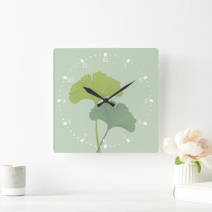 Relógio Quadrado O Ginkgo Deixa Cores de Fundo Personalizáveis