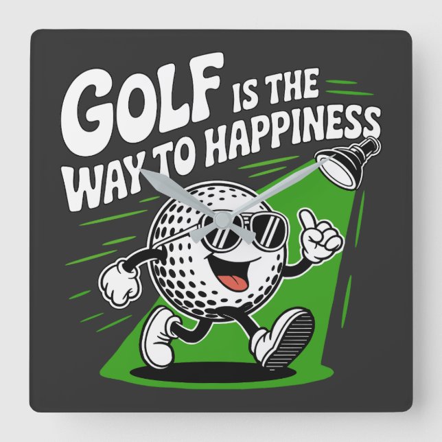 Relógio Quadrado O golfe é o caminho para a felicidade (Frente)