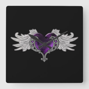 Relógio Quadrado O gótico Purple Heart com anjo voa o pulso de